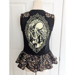 Vtg Too Fast Cirque Couture Corset Style Lace Button Top Y2K Goth Punk Wrench M